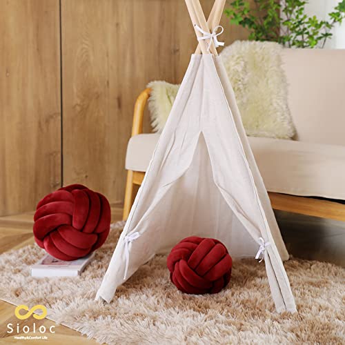 Sioloc Soft Knot Ball Pillows,Round Throw Pillow Cushion Home Decoration Plush Pillow,Throw Knotted Pillow Handmade Round Plush Pillow（7.8inches,Burgundy） - Image 5