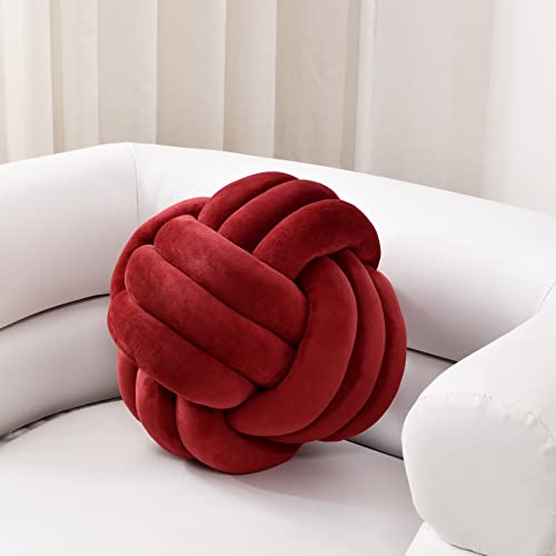 Sioloc Soft Knot Ball Pillows,Round Throw Pillow Cushion Home Decoration Plush Pillow,Throw Knotted Pillow Handmade Round Plush Pillow（7.8inches,Burgundy） - Image 1