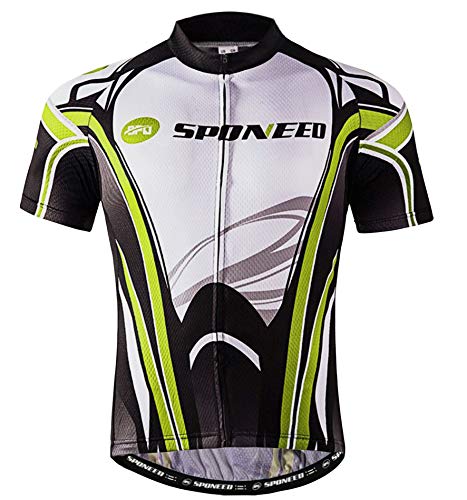 sponeed Men's Bike Jerseys Short Sleeves Cycle Shirts Tops Full Zipper Bicycle Jacket Gear US S Green White - Image 1