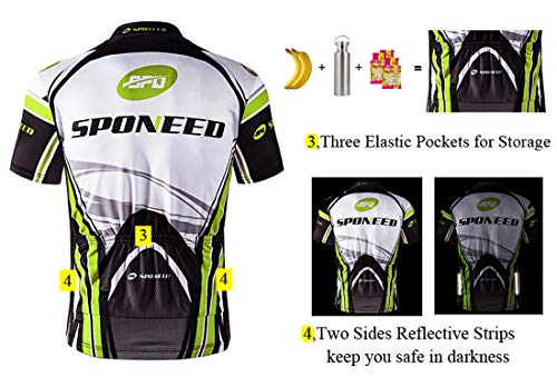 sponeed Men's Bike Jerseys Short Sleeves Cycle Shirts Tops Full Zipper Bicycle Jacket Gear US S Green White - Image 2