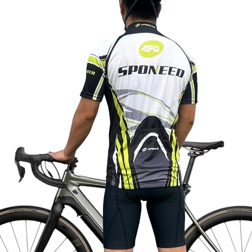 sponeed Men's Bike Jerseys Short Sleeves Cycle Shirts Tops Full Zipper Bicycle Jacket Gear US S Green White - Image 5