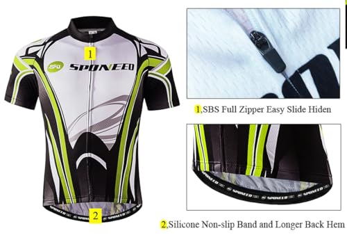 sponeed Men's Bike Jerseys Short Sleeves Cycle Shirts Tops Full Zipper Bicycle Jacket Gear US S Green White - Image 4