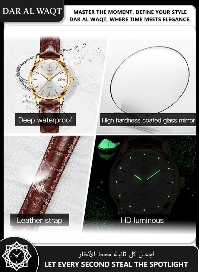 أوليفز ساعة فاخرة للنساء من OLEVS – جلد بني، علبة ذهبية، قرص أبيض، كوارتز، مقاومة للماء - Image 3