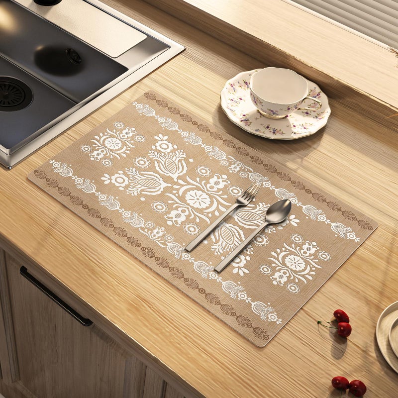 Artbloss Dish Drying Mat Damask Absorbent Coffee Mat Rubber Backed Moroccan Soft Silicone Kitchen Dish Draining Mat for Kitchen Bathroom Coffee Bar (Damask, 16 x 24 Inches) - Image 1