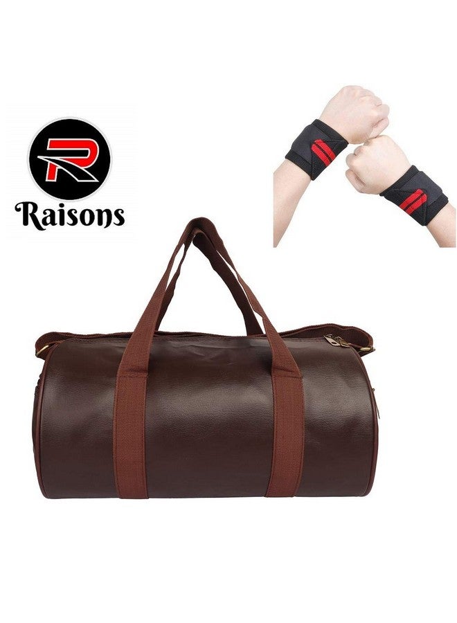 Raisons Combo Set Of Gym Bag Duffel Bag With Shoulder Strap For Men's & Women's With Wrist Support Band For Daily Exercise (Brown), 23 Cm - Image 2