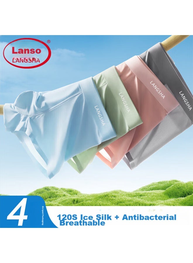 LANG SHA Langsha Men's Underwear, Ice Silk Seamless, Summer Aaa-grade Antibacterial, Loose-fitting, Comfortable Mid-rise Boxer Briefs, 4 Pairs  - Image 1