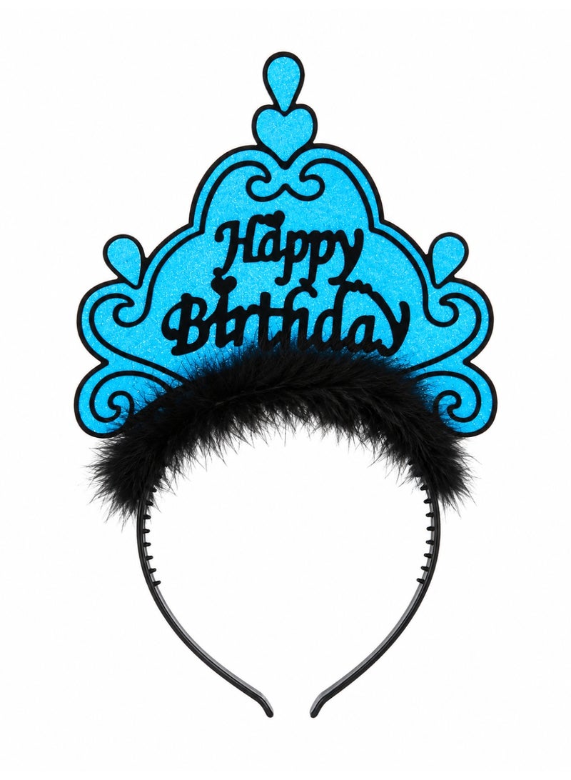 Blue birthday headband decorated with black feathers - birthday headband for adults and children