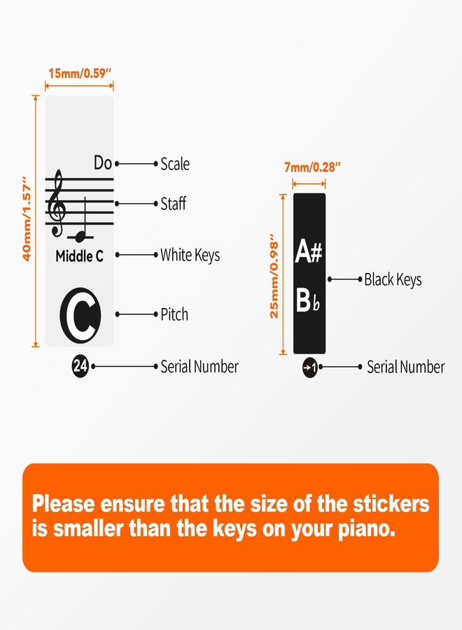 runzoos Piano Keyboard Stickers for 88/76/61/54/49 Keys, Transparent and Removable Piano Stickers for Beginners and Kids, Keyboard Letters Labels Notes Guide (Black) - Image 2