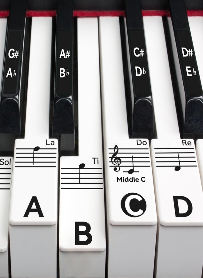 runzoos Piano Keyboard Stickers for 88/76/61/54/49 Keys, Transparent and Removable Piano Stickers for Beginners and Kids, Keyboard Letters Labels Notes Guide (Black) - Image 1