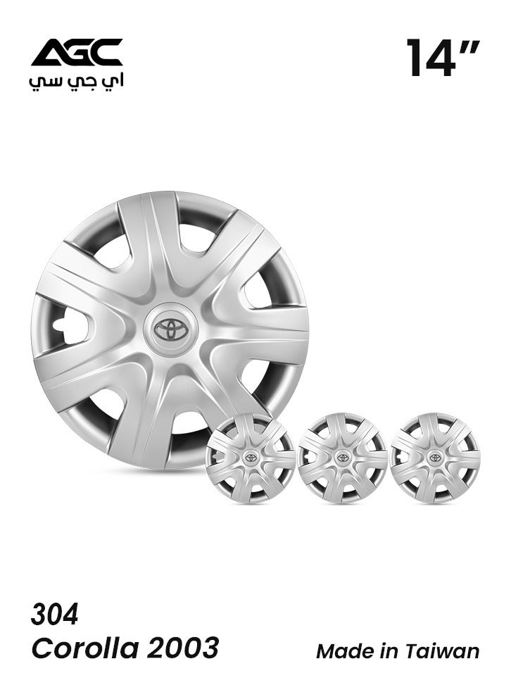 Agc 14 Inch Wheel Covers Hub Caps Compatible with Toyota Corolla 2003 | Set of 4 | ABS Plastic | Snap-On Fit | Silver Finish | Model 304 | Made in Taiwan  - Image 1