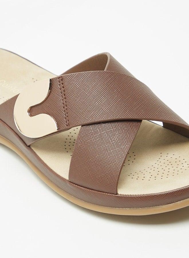 Le Confort Women's Textured Slip-On Slide Sandals with Metallic Accent - Image 5