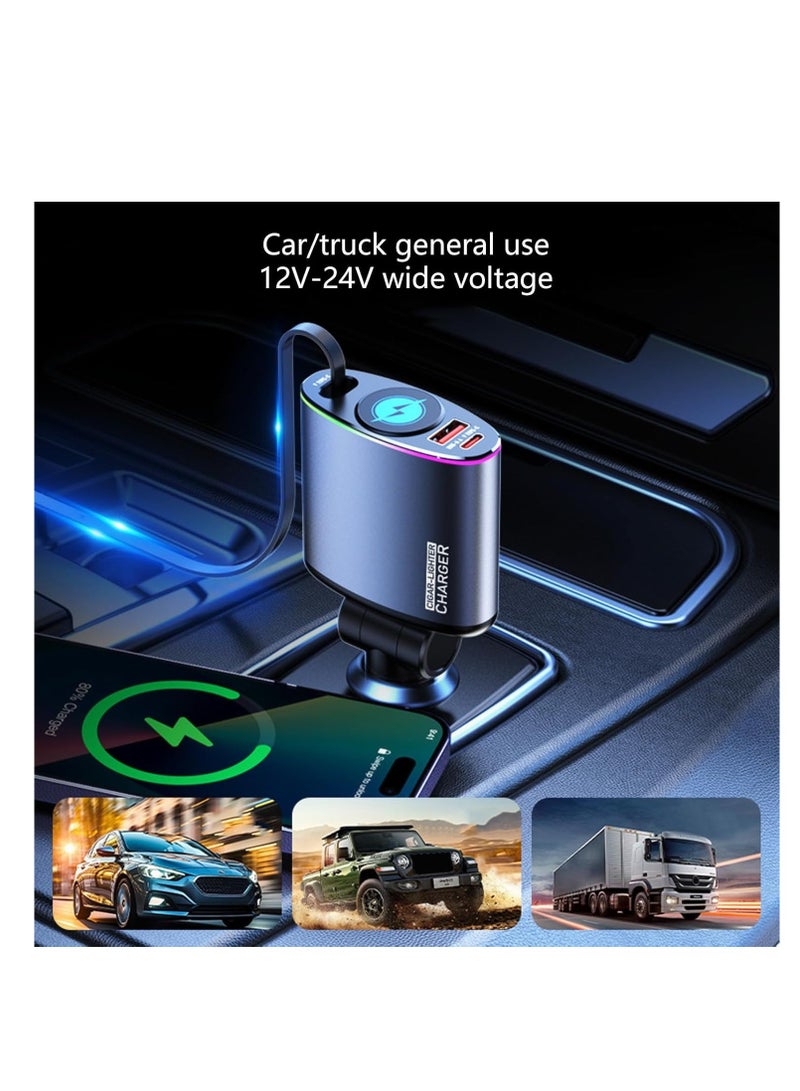 High-speed fast car charging adapter with retractable cable and USB port suitable for phones and mobile devices - Image 2