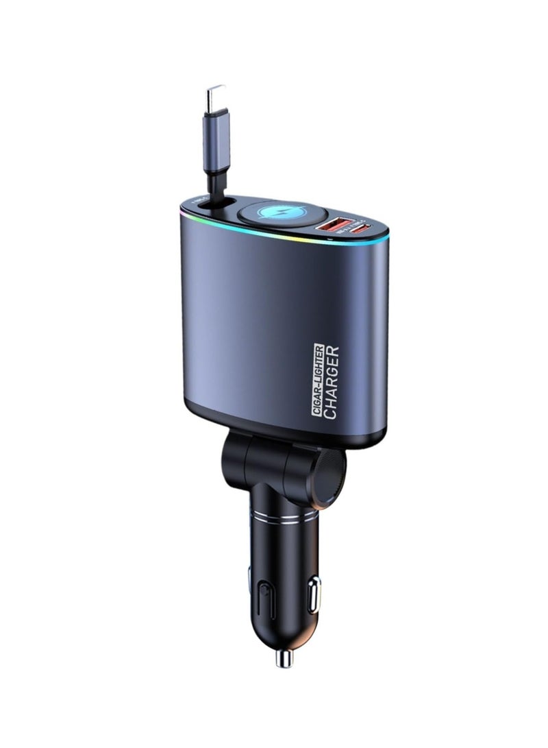 High-speed fast car charging adapter with retractable cable and USB port suitable for phones and mobile devices - Image 3