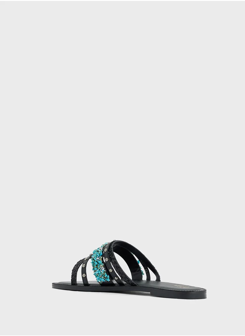 ELLA Multi Strap Studded Flat Sandal