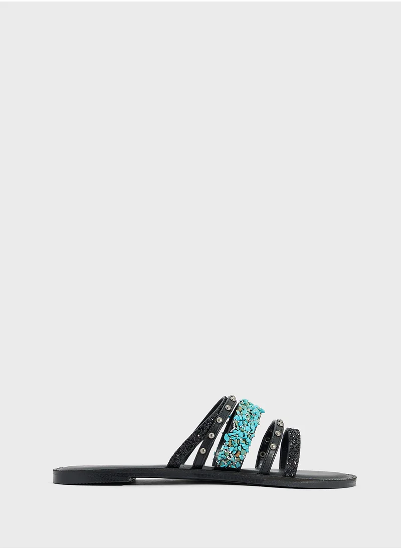 ELLA Multi Strap Studded Flat Sandal