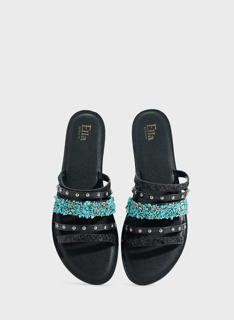 ELLA Multi Strap Studded Flat Sandal