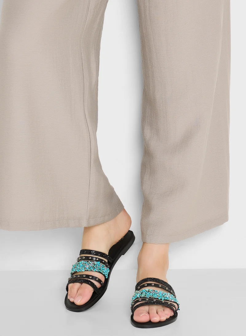 ELLA Multi Strap Studded Flat Sandal