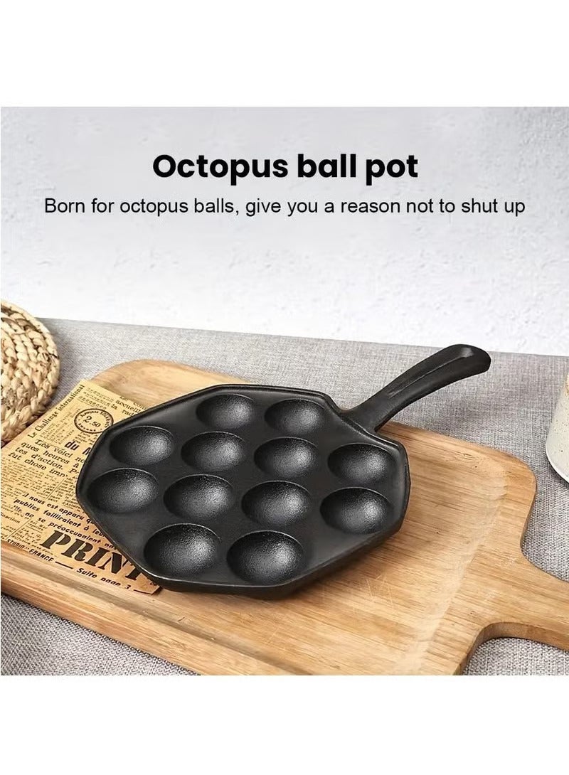 Takoyaki Pan 12 Molds Takoyaki Maker Skillet Cast Iron Octopus Meat Ball Mold No- Stick Baking Tray for Octopus Balls Pancake - Image 2