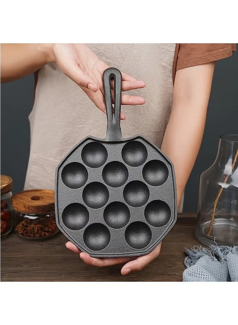 Takoyaki Pan 12 Molds Takoyaki Maker Skillet Cast Iron Octopus Meat Ball Mold No- Stick Baking Tray for Octopus Balls Pancake - Image 1