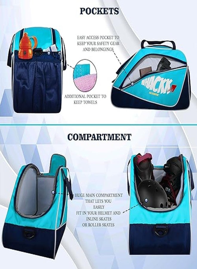 WHACKK Flip Senior Blue 33L|Skating/Gym/Sports/Travel Bag|Inline Roller Equipment Bag|Quad Ice Skates Kit|KitbagEasy Access Pocket|2 Bottle Holders|Compartment Fits in Helmet & Skates 11" - Image 4
