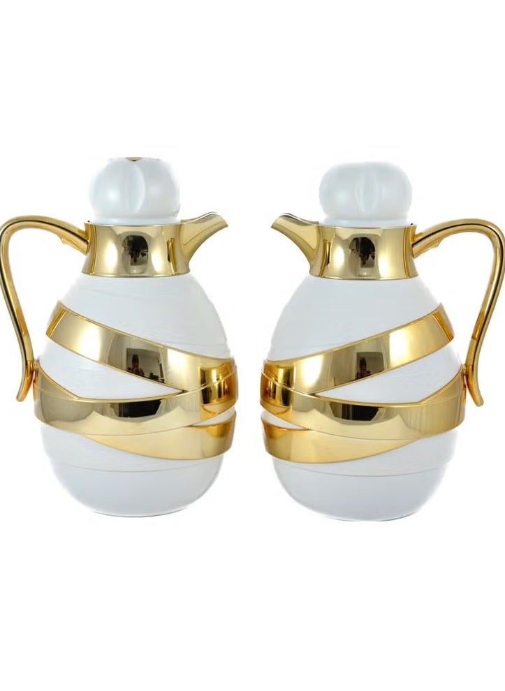 Homemaker 2-Piece Insulated Tea & Coffee Flask Set – 1L Each | Elegant White & Gold | Glass Inner, ABS Body, Long-Lasting Hot & Cold Retention  - Image 3