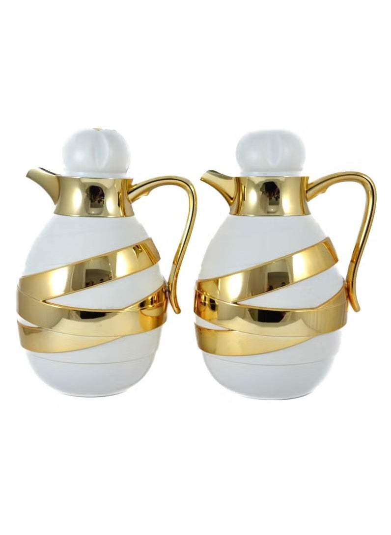 Homemaker 2-Piece Insulated Tea & Coffee Flask Set – 1L Each | Elegant White & Gold | Glass Inner, ABS Body, Long-Lasting Hot & Cold Retention  - Image 1
