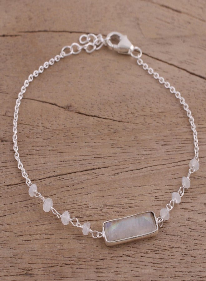 NOVICA Artisan Handmade Rainbow Moonstone Pendant Bracelet Beaded from India Sterling Silver Clear [7.25 in min L x 8 in max L x 0.2 in W 1 mm W Pendant(s) 6.25 in L x 2.4 in W x 0.1 in D] ' - Image 4