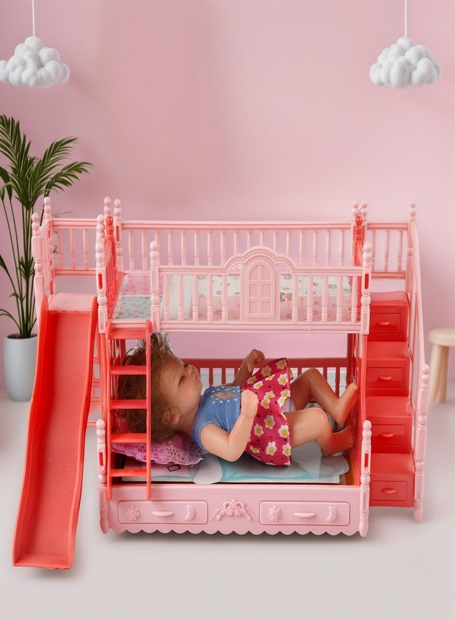 BABESIDE مجموعة سرير دمى الأطفال من بيبي سايد، 13 قطعة، مع ملابس دمى الأطفال، مناسبة للدمى من 4 إلى 6 بوصات، وأثاث سرير بطابقين مع زحليقة ألعاب، و6 مجموعات من إكسسوارات ملابس الدمى للدمى الصغيرة. - Image 5