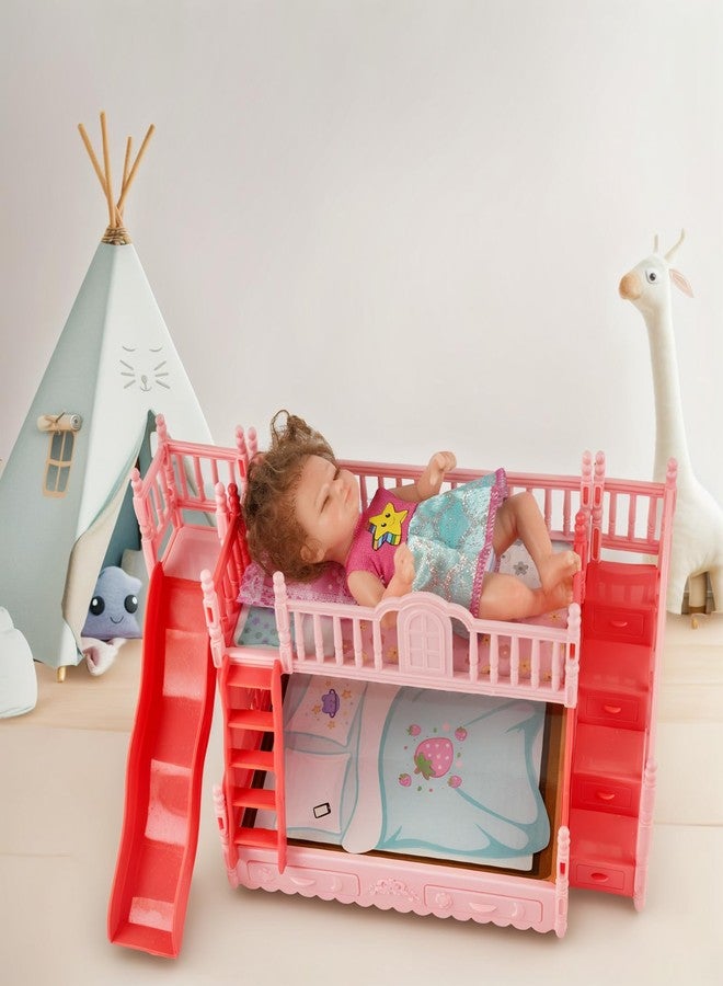 BABESIDE مجموعة سرير دمى الأطفال من بيبي سايد، 13 قطعة، مع ملابس دمى الأطفال، مناسبة للدمى من 4 إلى 6 بوصات، وأثاث سرير بطابقين مع زحليقة ألعاب، و6 مجموعات من إكسسوارات ملابس الدمى للدمى الصغيرة. - Image 4