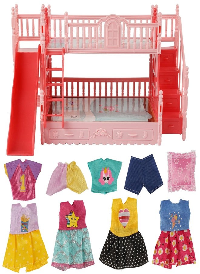 BABESIDE مجموعة سرير دمى الأطفال من بيبي سايد، 13 قطعة، مع ملابس دمى الأطفال، مناسبة للدمى من 4 إلى 6 بوصات، وأثاث سرير بطابقين مع زحليقة ألعاب، و6 مجموعات من إكسسوارات ملابس الدمى للدمى الصغيرة. - Image 1