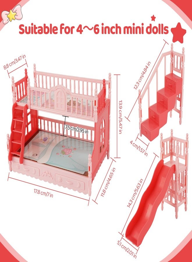 BABESIDE مجموعة سرير دمى الأطفال من بيبي سايد، 13 قطعة، مع ملابس دمى الأطفال، مناسبة للدمى من 4 إلى 6 بوصات، وأثاث سرير بطابقين مع زحليقة ألعاب، و6 مجموعات من إكسسوارات ملابس الدمى للدمى الصغيرة. - Image 2