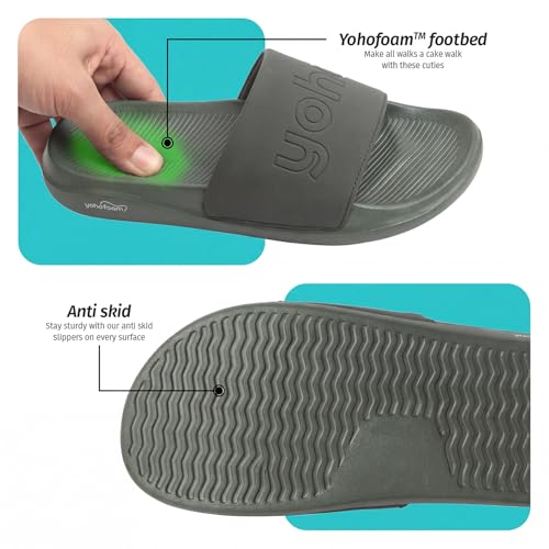 YOHO Oura Sliders for Men | Feather-Light EVA Sole | Durable PU Upper | Soft Lycra Lining | Cushioned Everyday Wear | Minimal Branding | Water-Resistant Design | Olive Green - UK 10 - Image 5