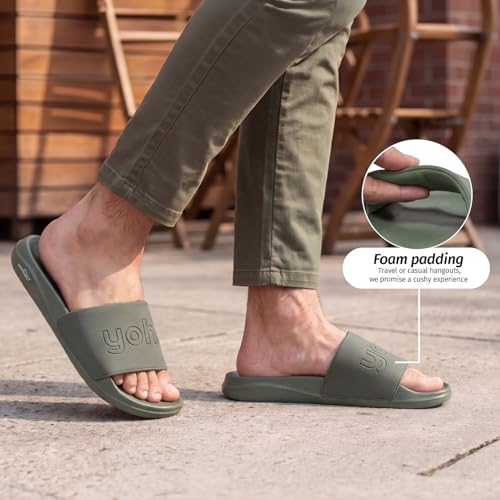 YOHO Oura Sliders for Men | Feather-Light EVA Sole | Durable PU Upper | Soft Lycra Lining | Cushioned Everyday Wear | Minimal Branding | Water-Resistant Design | Olive Green - UK 10 - Image 3