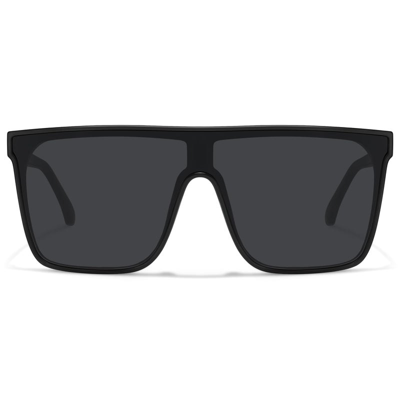 Fozono Trendy Square Oversized Sunglasses for Women Men Retro Flat Top Shield Sun Glasses UV Protection Once Piece Lens Black Frame/Gray Lens - Image 1