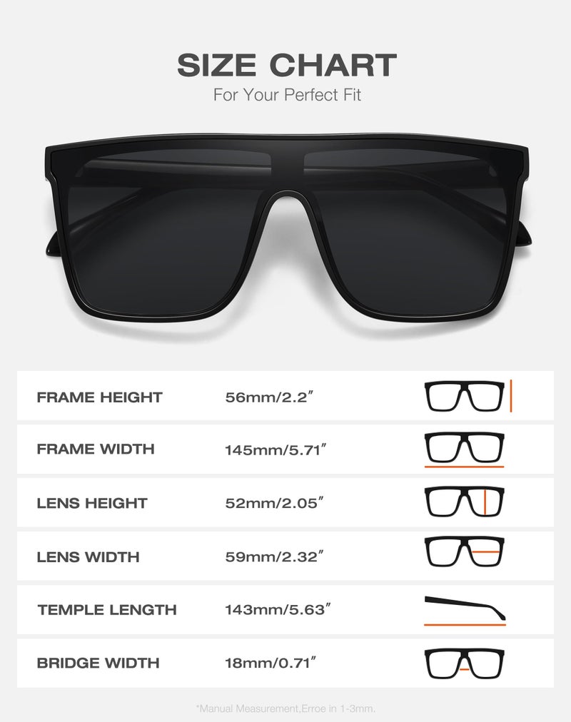 Fozono Trendy Square Oversized Sunglasses for Women Men Retro Flat Top Shield Sun Glasses UV Protection Once Piece Lens Black Frame/Gray Lens - Image 5