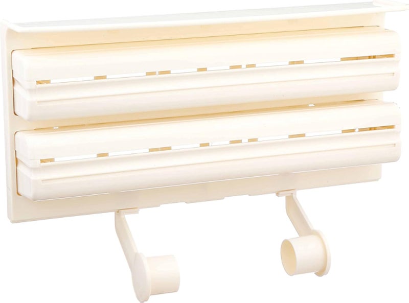 موزع ورق ثلاثي مع قاطع لتغليف الغلاف البلاستيكي ورقائق الألومنيوم ولفائف المطبخ