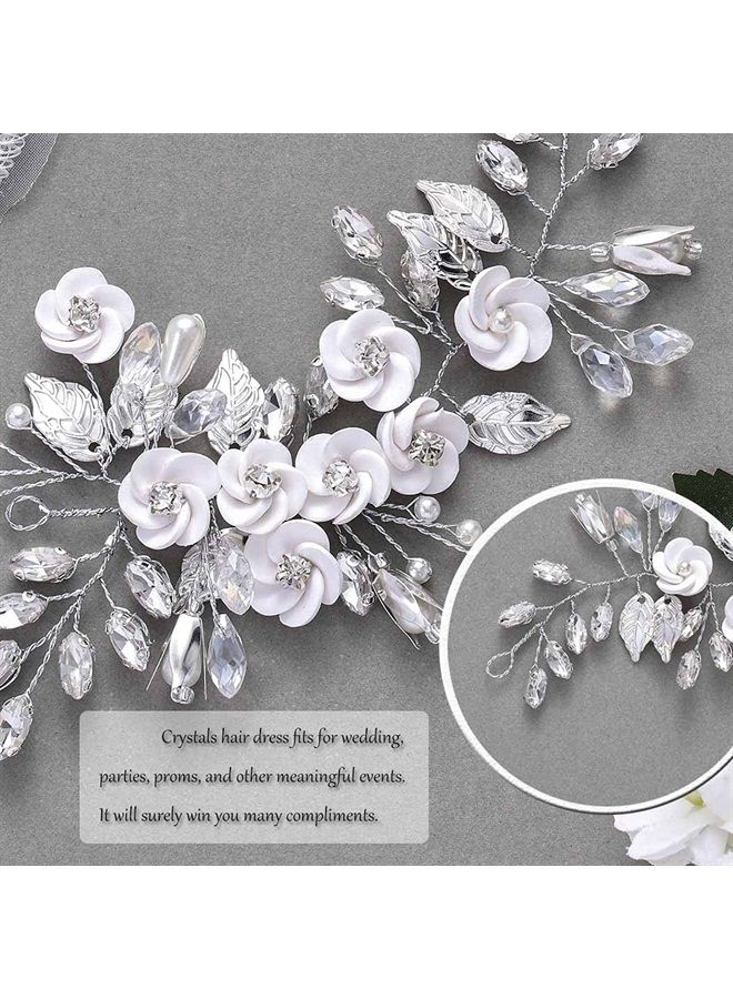Latious Silver Flower Bride Wedding Hair Vine Crystal Bridal Hair Piece Rhinestone Hair Accessories Leaf Hair Jewelry for Women and Girls(5.5Inches) (A-Silver) - Image 5
