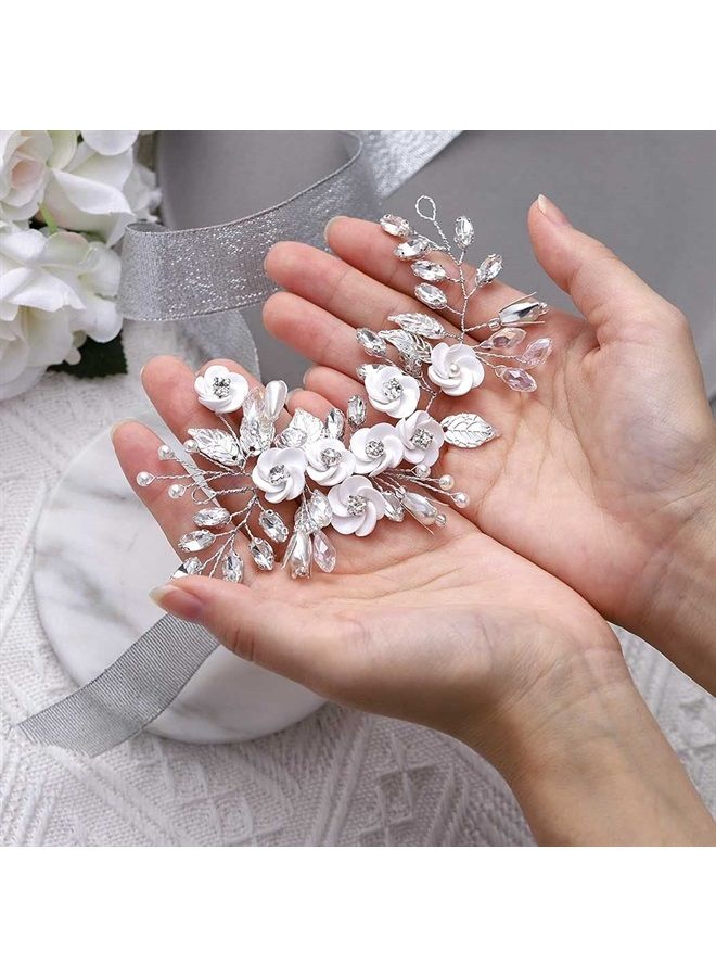 Latious Silver Flower Bride Wedding Hair Vine Crystal Bridal Hair Piece Rhinestone Hair Accessories Leaf Hair Jewelry for Women and Girls(5.5Inches) (A-Silver) - Image 3