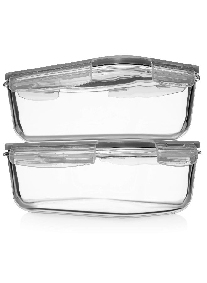 Razab 8 Cups/ 63 Oz 4 Piece (2 containers + 2 Lids) Large Glass Food Storage/ Baking Containers with Locking Lids . Ideal for Storing food, vegetables or fruits. BPA Free & Leak Proof -Microwave, Oven Safe - Image 1