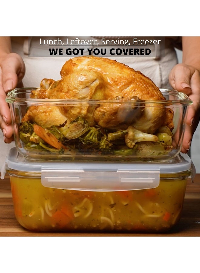 Razab 8 Cups/ 63 Oz 4 Piece (2 containers + 2 Lids) Large Glass Food Storage/ Baking Containers with Locking Lids . Ideal for Storing food, vegetables or fruits. BPA Free & Leak Proof -Microwave, Oven Safe - Image 2