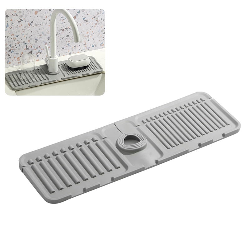 Swicado Faucet Mat for Kitchen Sink - 2024 Upgraded Premium Silicone Splash Guard with Fast Drying Properties - Protective Sink Tray Ideal for Stone Sinks in Kitchen & Bathroom (1, Gray) - Image 1