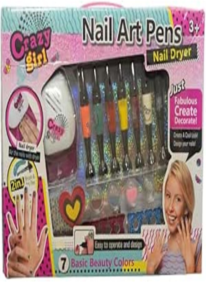 Dream Land Nail Art Pens with Nail Dryer, Paint and Sketch Set with 7 Basic Beauty Colors - 0346 