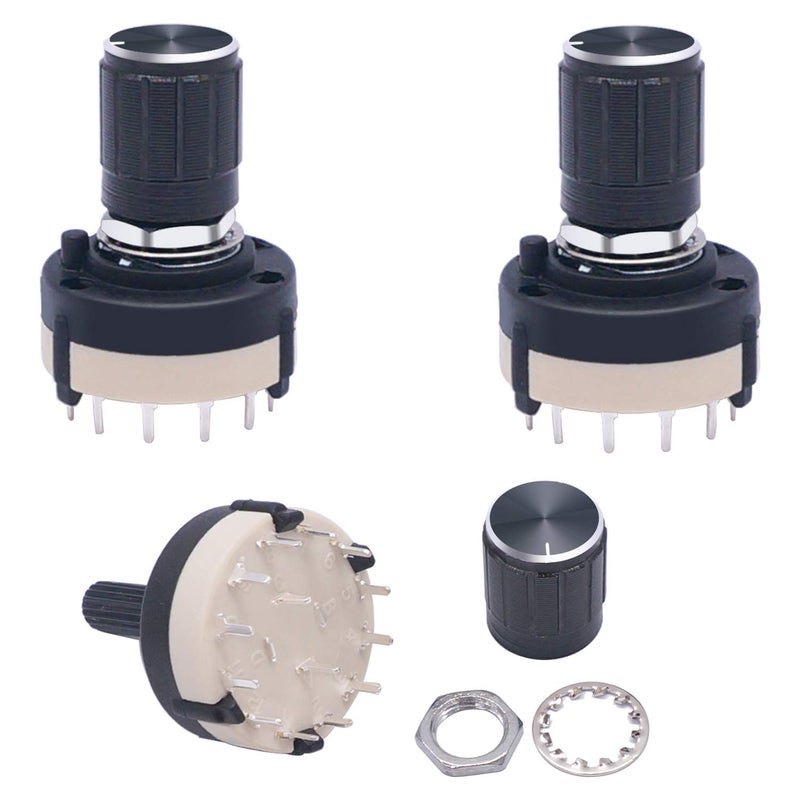 Taiss 3pcs Rotary Switch RS26 2P12T Band Switch Band Channel Rotary Selector Switch 2 Pole 12 Position Selectable Position + 3pcs knob - Image 1