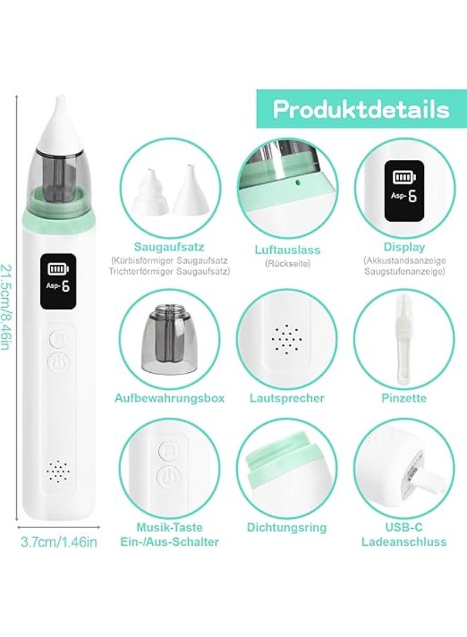 Electric Baby Nasal Aspirator - 6 Suction Levels & 2 Silicone Tips - Rechargeable Baby Nose Vacuum with Music Function & LCD Display - Green - Image 3