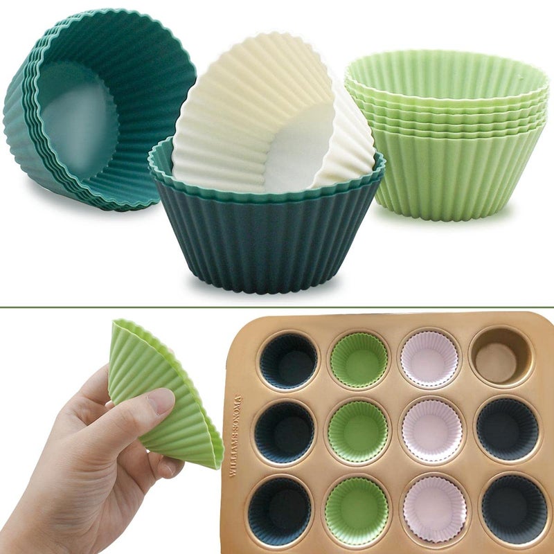 TTSAM 24 Pack Silicone Baking Cups Reusable Muffin Liners Non-Stick Cup Cake Molds Set Cupcake Silicone Liner Standard Size Silicone Cupcake Holder Silicon Cups for Baking Bpa Free (4 Colors) - Image 5