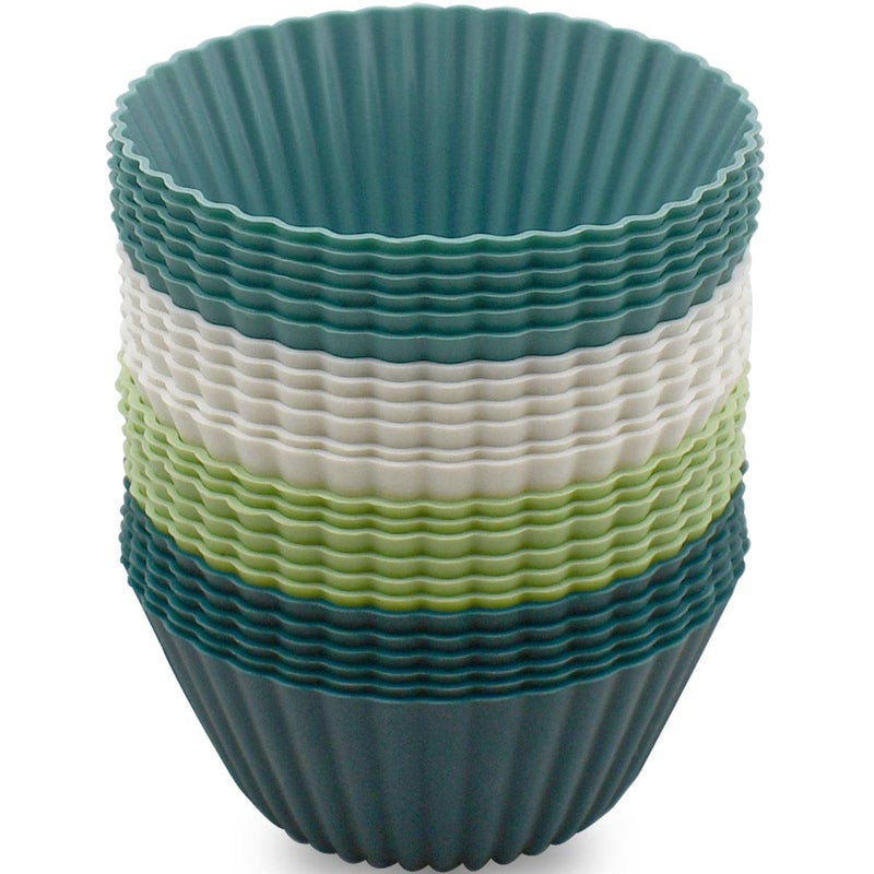 TTSAM 24 Pack Silicone Baking Cups Reusable Muffin Liners Non-Stick Cup Cake Molds Set Cupcake Silicone Liner Standard Size Silicone Cupcake Holder Silicon Cups for Baking Bpa Free (4 Colors) - Image 1