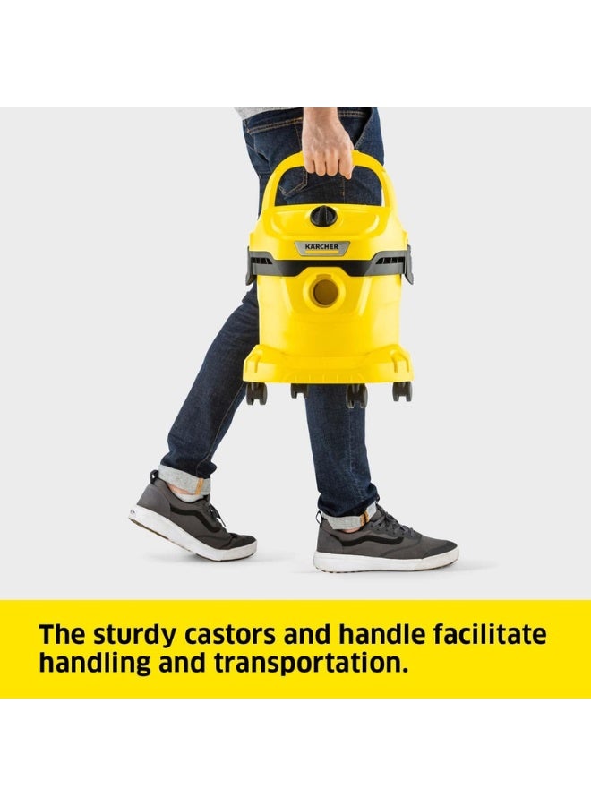 KARCHER WD 2 Plus Wet and Dry Vacuum Cleaner with Blower Function, 1000W Power, 12L Impact-Resistant Container, 1.8m Suction Hose, for Home, Garage, Workshop & Car Cleaning, Yellow 12 L 1000 W 16280020 Yellow/black - Image 3