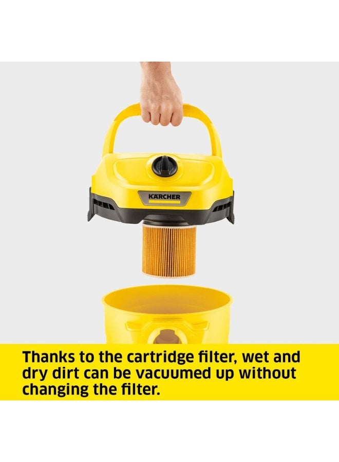 KARCHER WD 2 Plus Wet and Dry Vacuum Cleaner with Blower Function, 1000W Power, 12L Impact-Resistant Container, 1.8m Suction Hose, for Home, Garage, Workshop & Car Cleaning, Yellow 12 L 1000 W 16280020 Yellow/black - Image 2