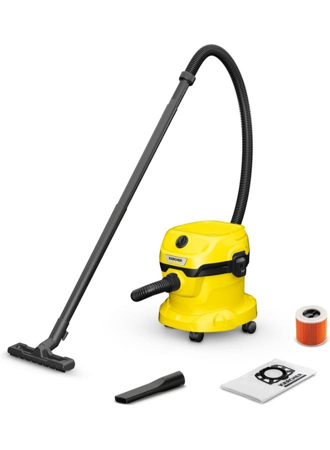 KARCHER WD 2 Plus Wet and Dry Vacuum Cleaner with Blower Function, 1000W Power, 12L Impact-Resistant Container, 1.8m Suction Hose, for Home, Garage, Workshop & Car Cleaning, Yellow 12 L 1000 W 16280020 Yellow/black - Image 1