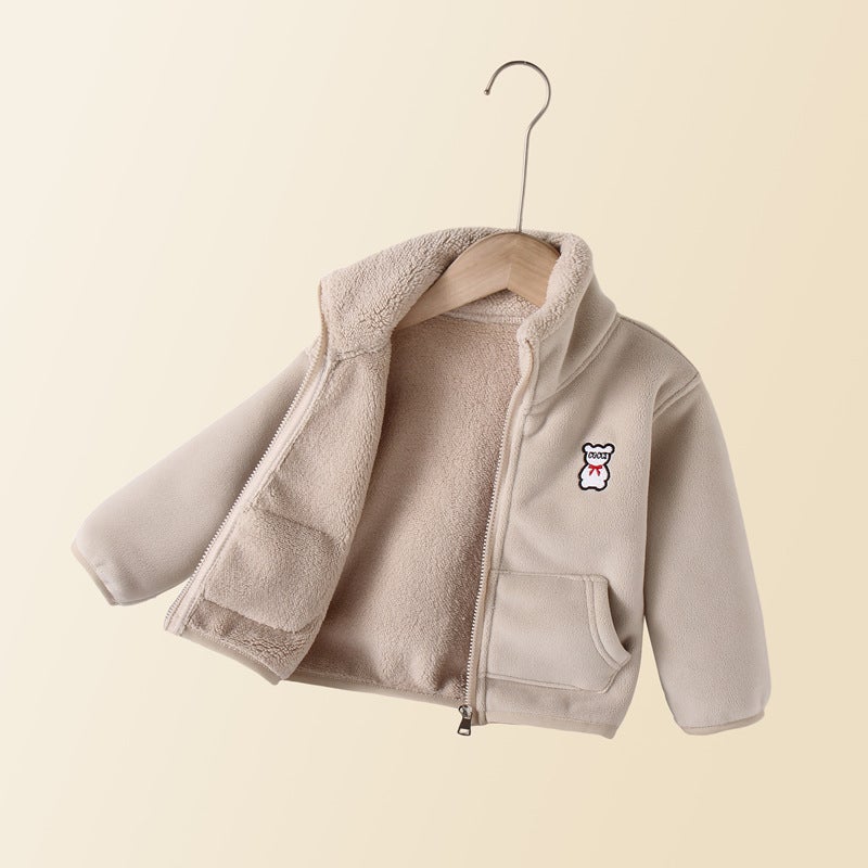 Double-Sided Velvet Coat For Boys And Girls Baby Olympic Grain Velvet Coat For Children'S Warm Interior Artifact Fleece-Lined Boy'S Fleece Jacket - Image 1